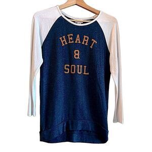 🌴 Blue/Cream Old Navy "Heart and Soul" Baseball Long-Sleeve Tee L/10-12+